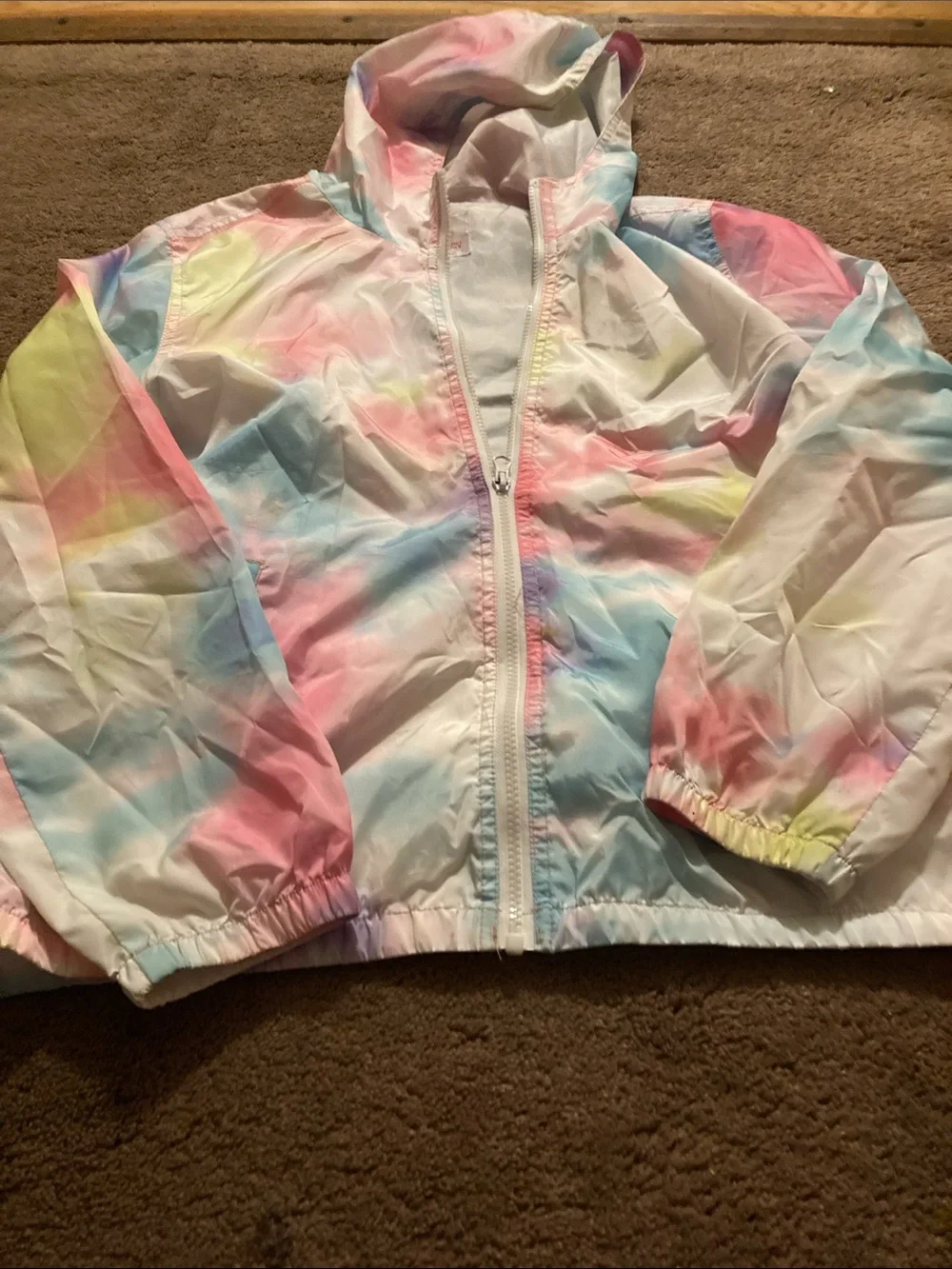 Justice Girls' Pastel Tie-Dye raincoat Jacketwith hood new with out tags.size 18